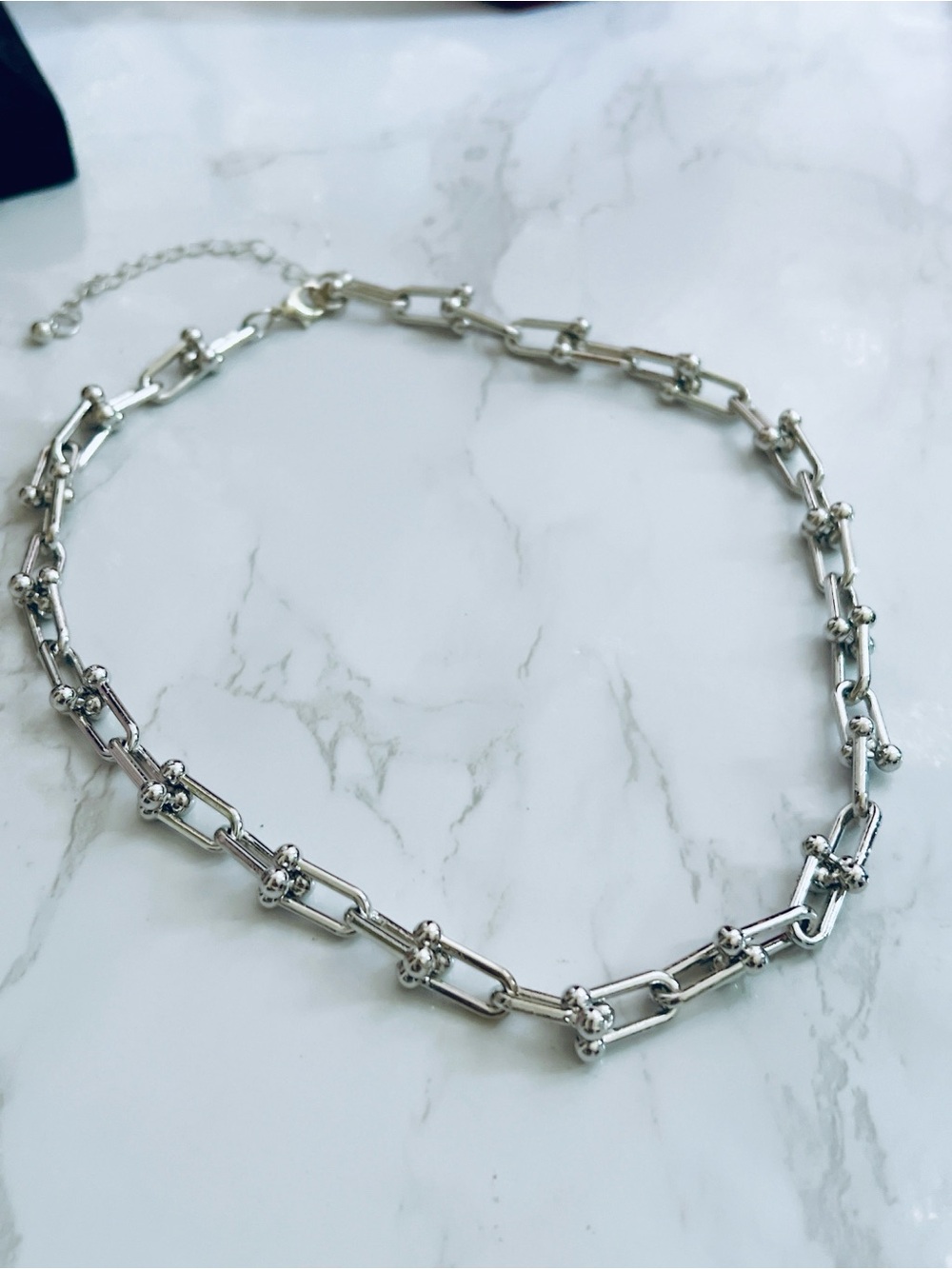 Anchor link white gold filled 16” to 19” necklace adjustable
